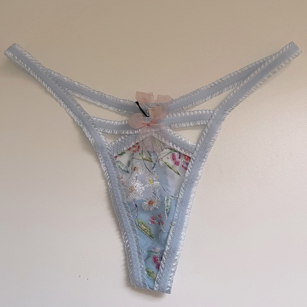 For Love and Lemons Blue Floral Thong